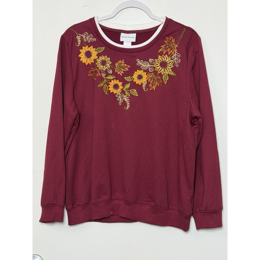 Vintage Alfred Dunner Women's Large Burgundy Embroidered Fall Sweatshirt Granny - Picture 2 of 7